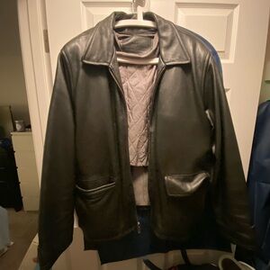 Black leather jacket, size large